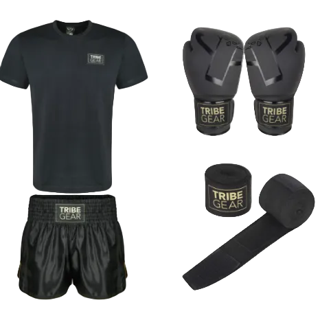 Gold Label Bundle – Bokshandschoenen, Thai Short & T-shirt + Gratis Bandage