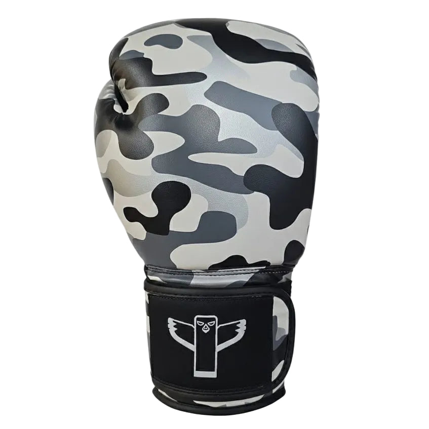 Bokshandschoen voor kinderen met TribeGear camouflage design in zwart grijs