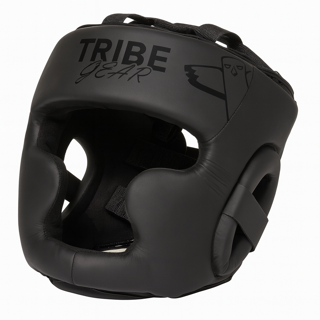 TribeGear hoofdbeschermer zwart voor kickboksen en bokstraining
