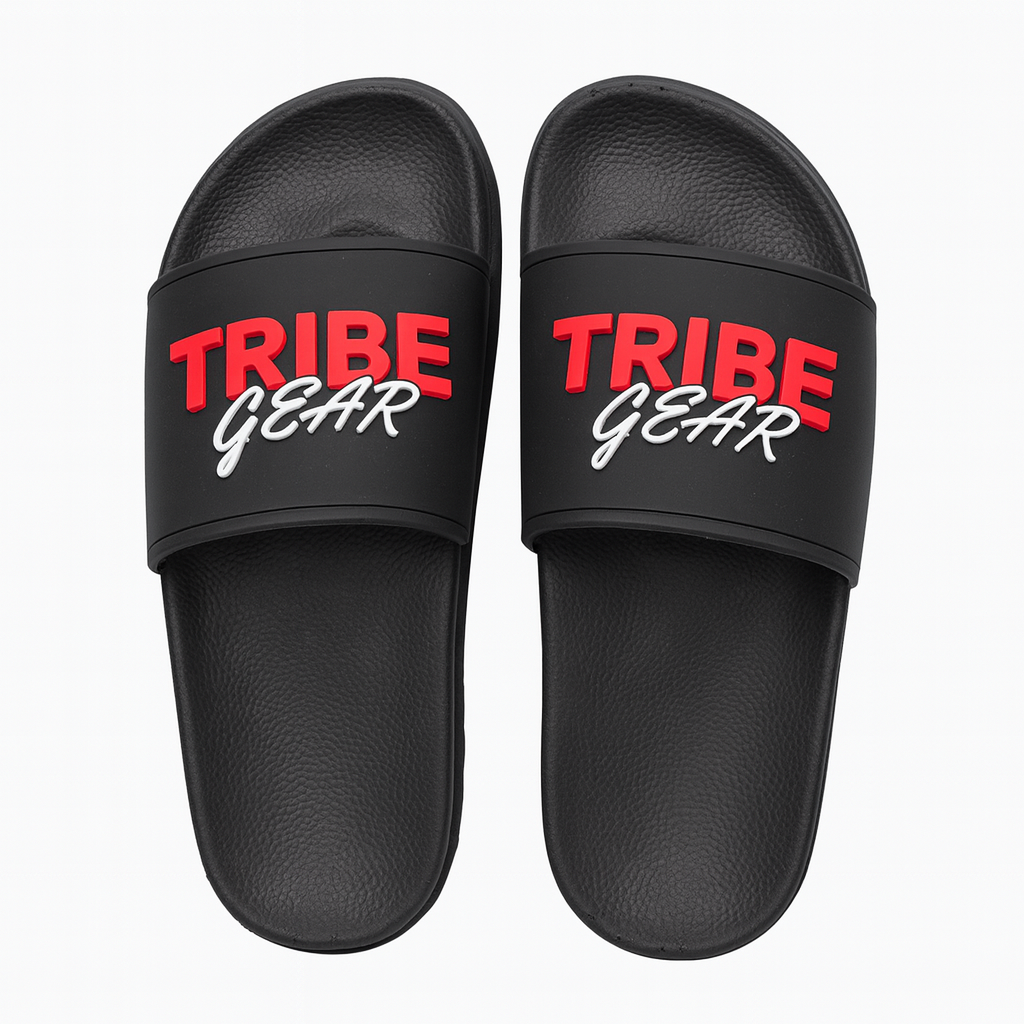 Zwarte TribeGear slippers met logo voor sport, gym en training